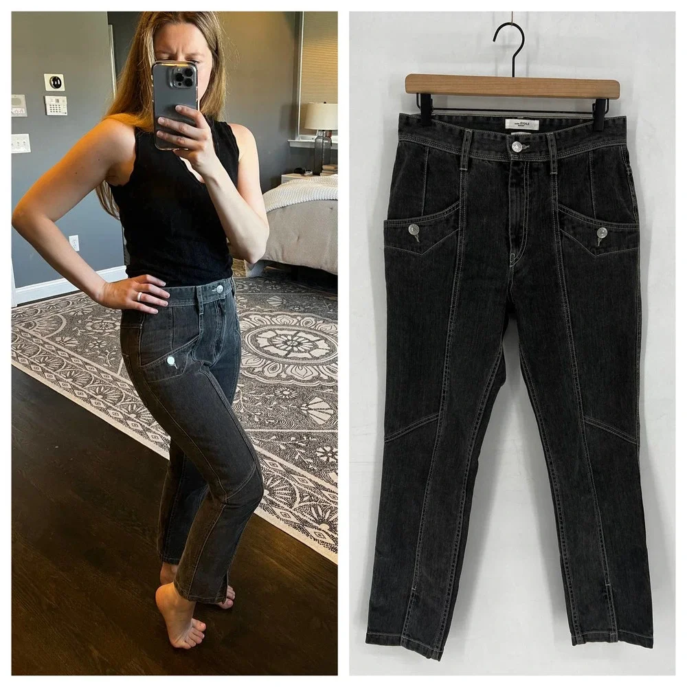 Etoile Isabel Marant Gray Seamed Slit Front Jeans - Picture 1 of 13